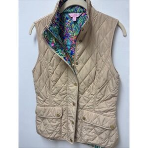 Lilly Pulitzer Quilted Tan And Gold‎ Puffer Vest Size Women's  Small